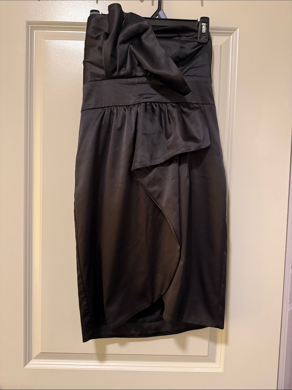 Karlie Black Strapless Satin Dress with Draped Front